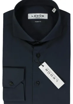 Ledub modern fit overhemd, donkerblauw stretch