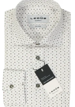 Ledub modern fit overhemd, popeline, wit met groen dessin