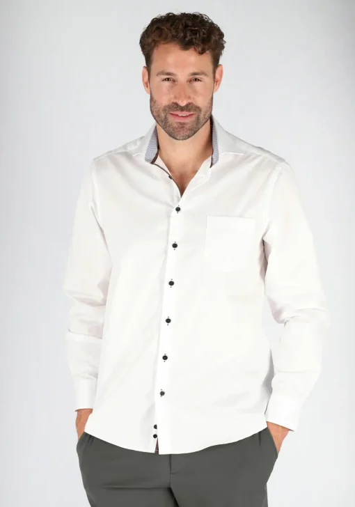 Ledub Modern Fit overhemd, wit twill (contrast)