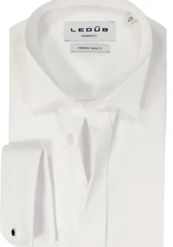 Ledub modern fit smoking overhemd, dubbele manchet en wing kraag, wit