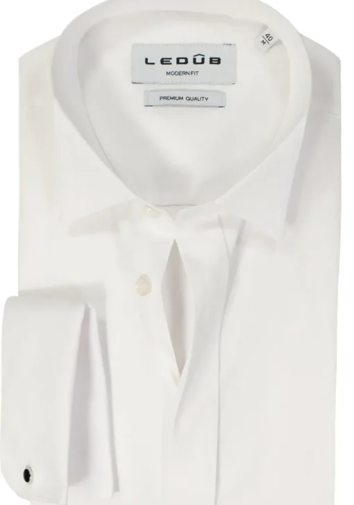 Ledub modern fit smoking overhemd, dubbele manchet en wing kraag, wit