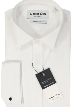 Ledub modern fit smoking overhemd, dubbele manchet en wing kraag, wit