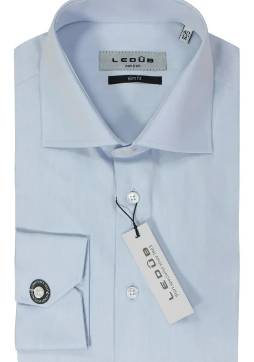 Ledub slim fit overhemd, mouwlengte 7, lichtblauw twill