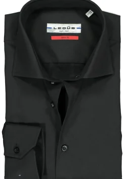 Ledub slim fit overhemd, zwart twill