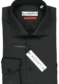 Ledub slim fit overhemd, zwart twill