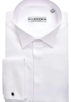 Ledub slim fit smoking overhemd, dubbele manchet en wing kraag, wit