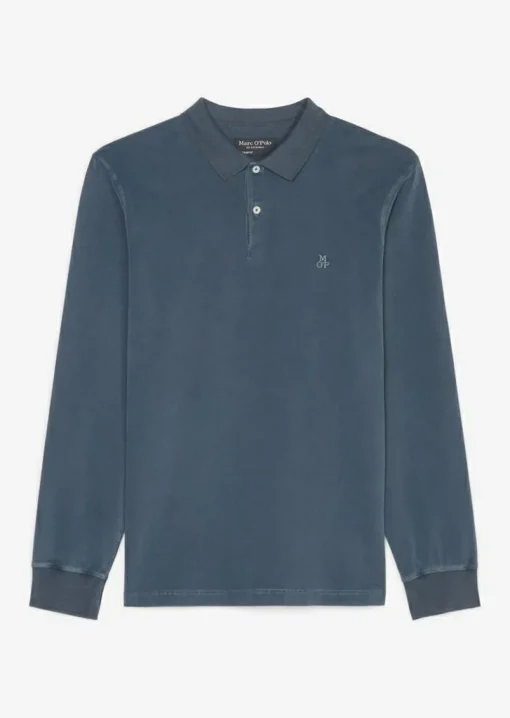 Marc O'Polo regular fit polo, heren poloshirt lange mouw, donkerblauw