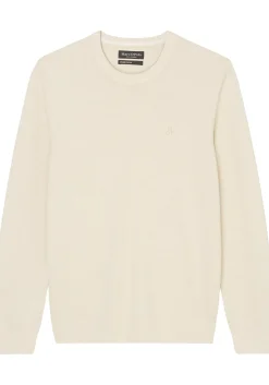 Marc O'Polo regular fit pullover, heren trui katoen met O-hals, offwhite (middeldik)