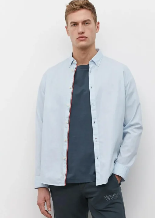 Marc O'Polo relaxed fit heren overhemd, structuur, lichtblauw