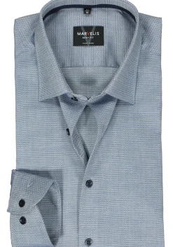 MARVELIS body fit overhemd, structuur, donkerblauw mini dessin