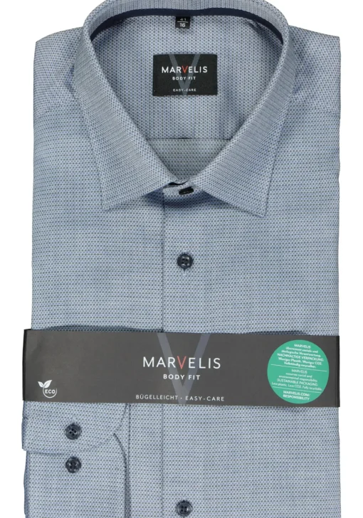 MARVELIS body fit overhemd, structuur, donkerblauw mini dessin