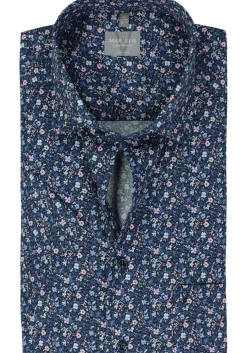 MARVELIS comfort fit overhemd, korte mouw, popeline, donkerblauw dessin