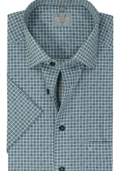 MARVELIS comfort fit overhemd, korte mouw, popeline, groen dessin
