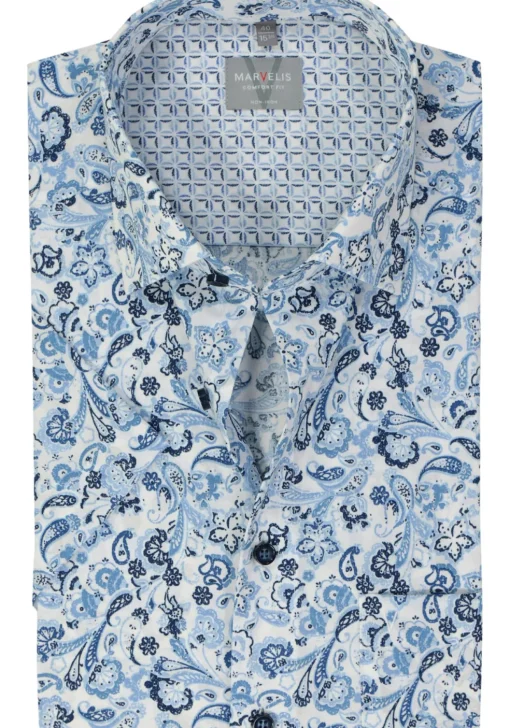 MARVELIS comfort fit overhemd, korte mouw, popeline, lichtblauw dessin