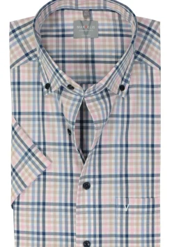 MARVELIS comfort fit overhemd, korte mouw, popeline, roze geruit