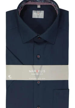 MARVELIS comfort fit overhemd, korte mouw, popeline, donkerblauw