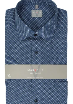 MARVELIS comfort fit overhemd, korte mouw, popeline, donkerblauw dessin