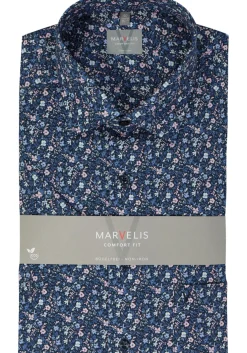MARVELIS comfort fit overhemd, korte mouw, popeline, donkerblauw dessin