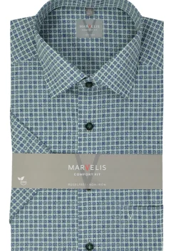 MARVELIS comfort fit overhemd, korte mouw, popeline, groen dessin