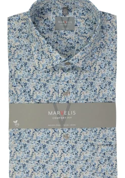 MARVELIS comfort fit overhemd, korte mouw, popeline, lichtblauw dessin