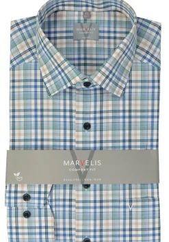 MARVELIS comfort fit overhemd, popeline, groen geruit