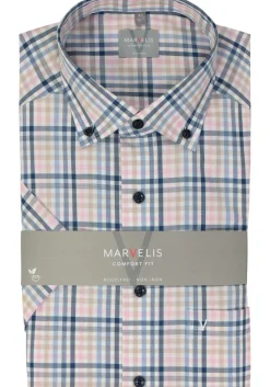 MARVELIS comfort fit overhemd, korte mouw, popeline, roze geruit