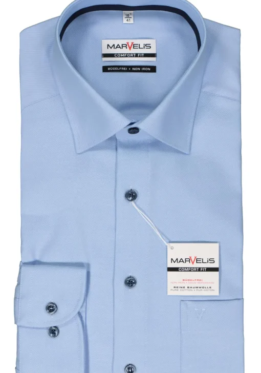 MARVELIS comfort fit overhemd, twill, lichtblauw