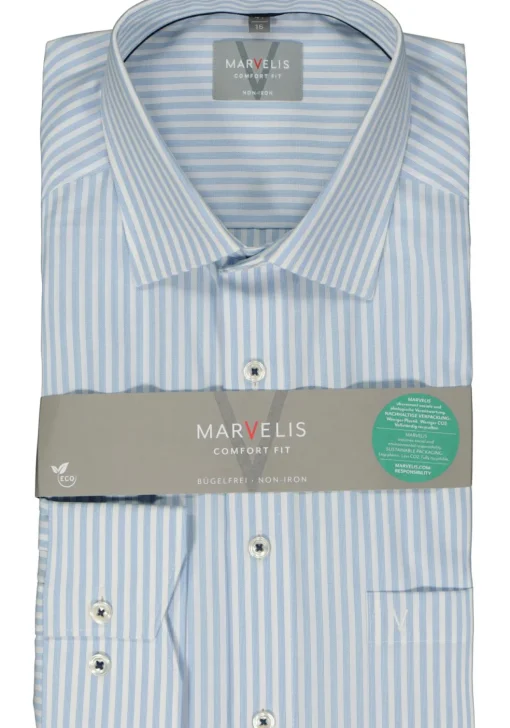 MARVELIS comfort fit overhemd, popeline, lichtblauw gestreept
