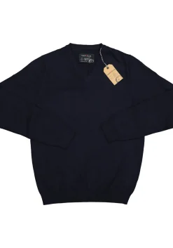 MARVELIS heren trui wol, V-hals, donkerblauw