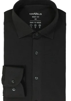 MARVELIS jersey body fit overhemd, zwart tricot