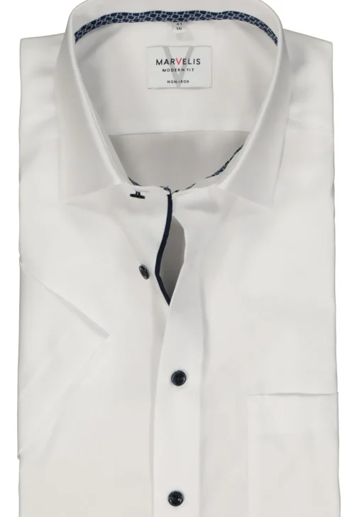 MARVELIS modern fit overhemd, korte mouw, structuur, wit
