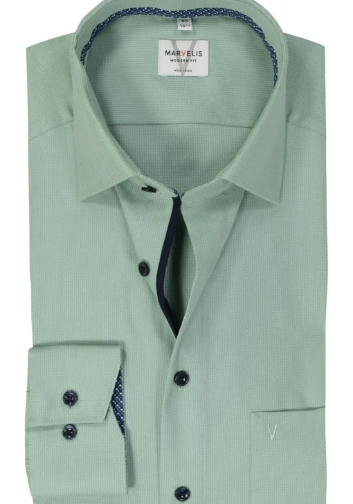 MARVELIS modern fit overhemd, structuur, groen