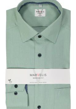 MARVELIS modern fit overhemd, structuur, groen