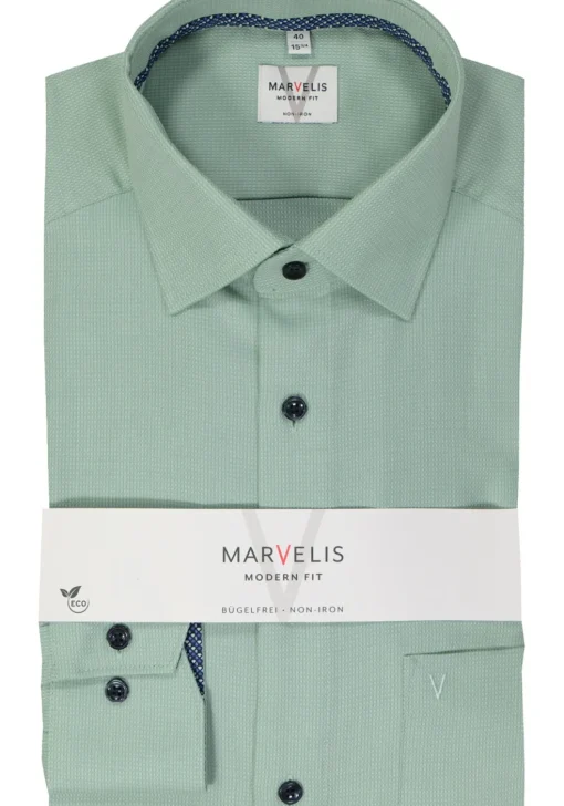 MARVELIS modern fit overhemd, structuur, groen