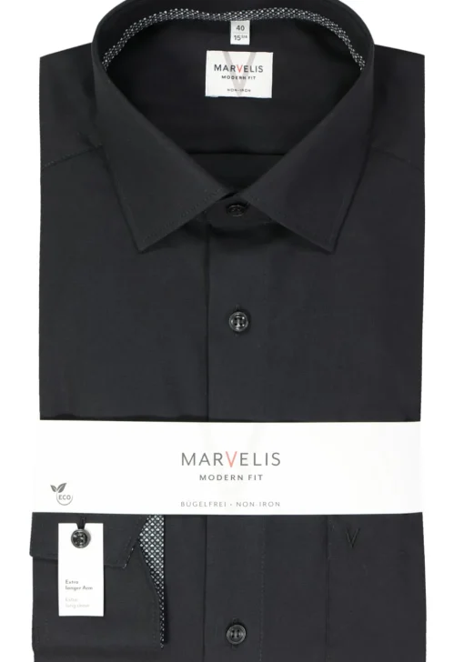 MARVELIS modern fit overhemd, mouwlengte 7, popeline, zwart