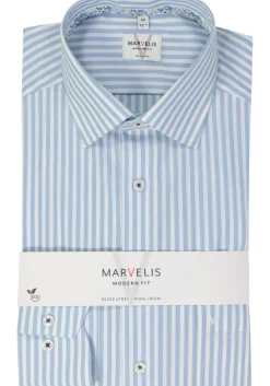 MARVELIS modern fit overhemd, popeline, lichtblauw gestreept