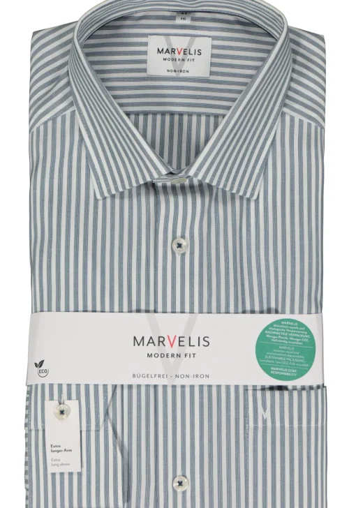 MARVELIS modern fit overhemd, mouwlengte 7, popeline, donkerblauw gestreept