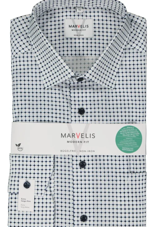 MARVELIS modern fit overhemd, mouwlengte 7, popeline, lichtblauw dessin