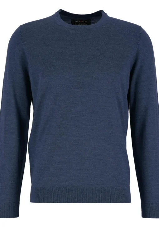 MARVELIS modern fit trui wol, O-hals, rookblauw