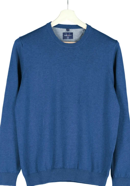 MARVELIS modern fit trui katoen, O-hals, jeansblauw