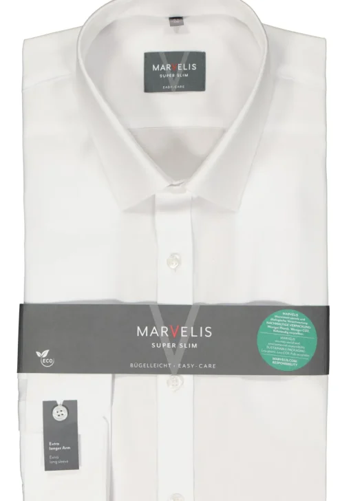 MARVELIS super slim fit overhemd, mouwlengte 7, popeline, wit