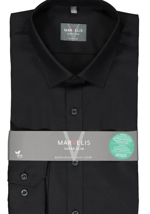 MARVELIS super slim fit overhemd, popeline, zwart
