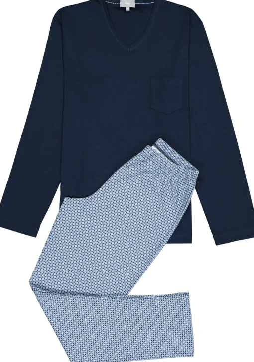 Mey heren pyjama Clyde, blauw dessin