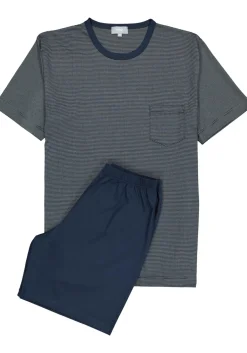 Mey heren shortama Bennison, blauw heel fijn gestreept