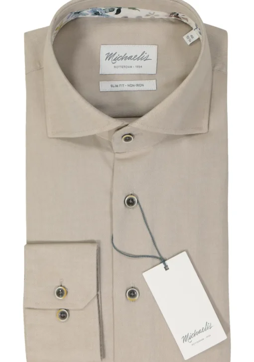 Michaelis slim fit heren overhemd, twill, beige