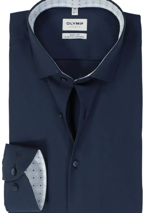OLYMP 24/7 Level 5 body fit overhemd, twill, marine blauw