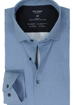 OLYMP 24/7 Level 5 body fit overhemd, tricot, blauw dessin