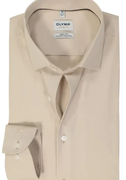 OLYMP 24/7 Level 5 body fit overhemd, mouwlengte 7, twill, beige