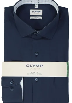 OLYMP 24/7 Level 5 body fit overhemd, twill, marine blauw