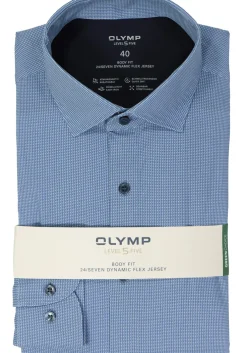 OLYMP 24/7 Level 5 body fit overhemd, tricot, blauw dessin